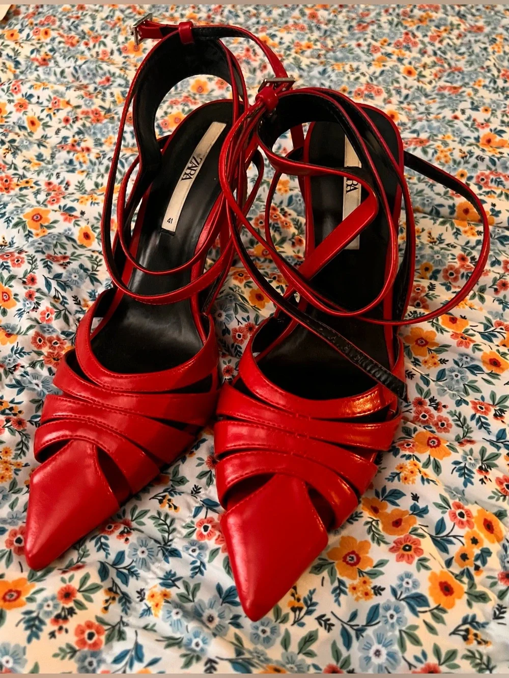 ZARA Red Strappy Pointed-Toe Women's Heels